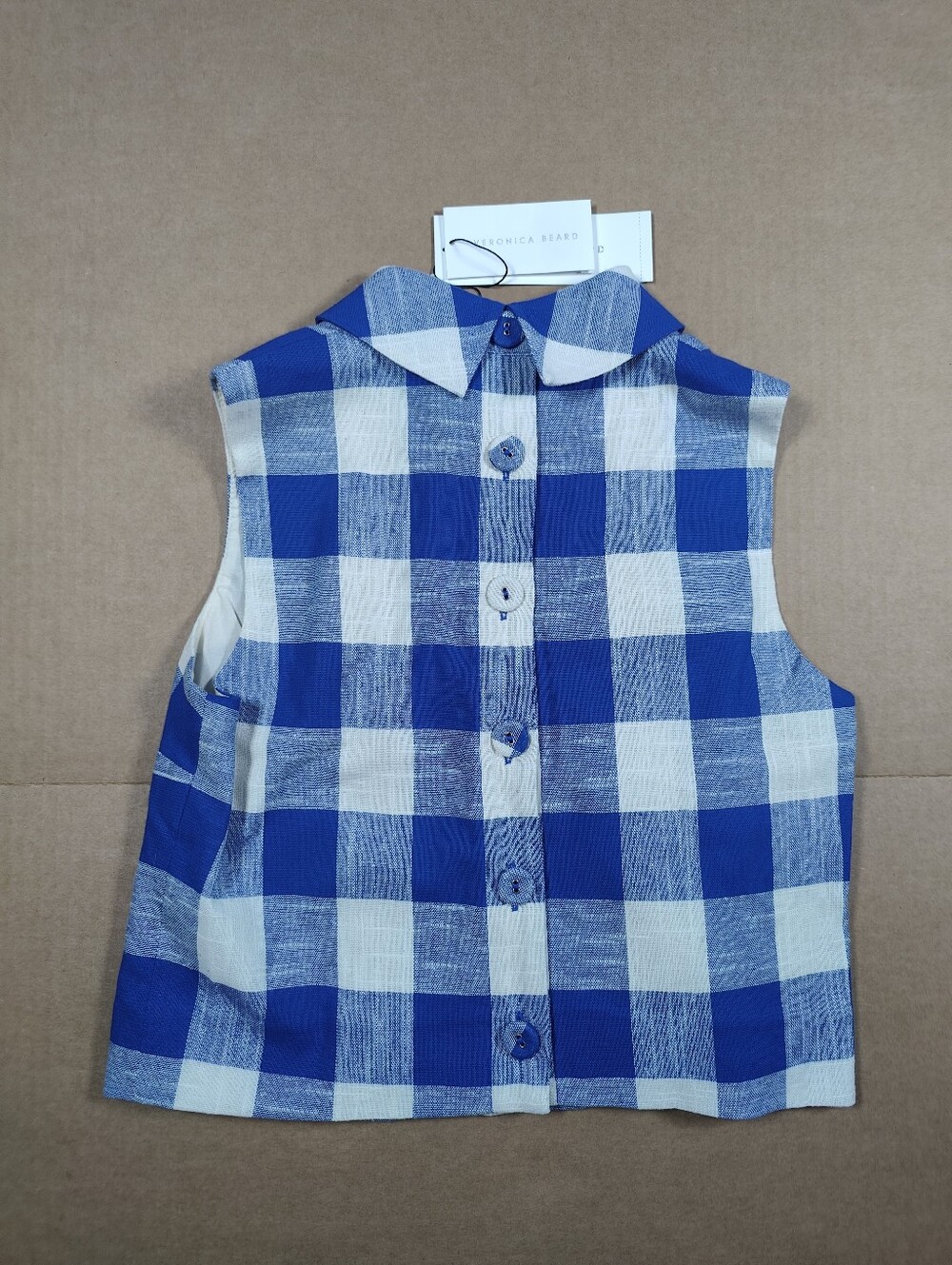 NWT Veronica Beard Sylvana White Blue Plaid Sleeveless Top Sz 2 Retail 398$